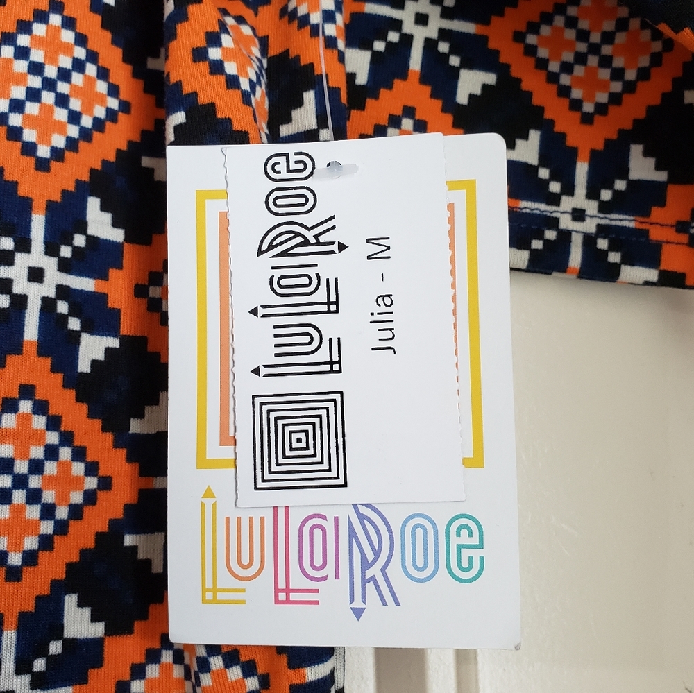 LULAROE JULIA NWT MEDIUM ORANGE/NAVY - Picture 2 of 2